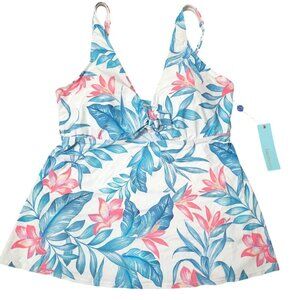 Birdsong Bare Necessities Size 36DDD Underwire Floral Tie Front Tankini Swim Top